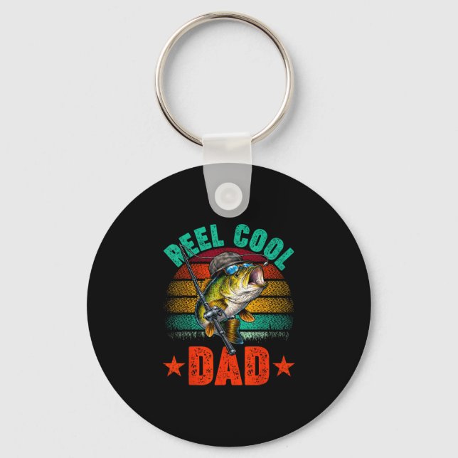 Reel cool dad fishing daddy funny father's day key ring (Front)