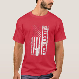 Reel Cool Dad Fly Fishing Dad 4th of July USA Flag T-Shirt