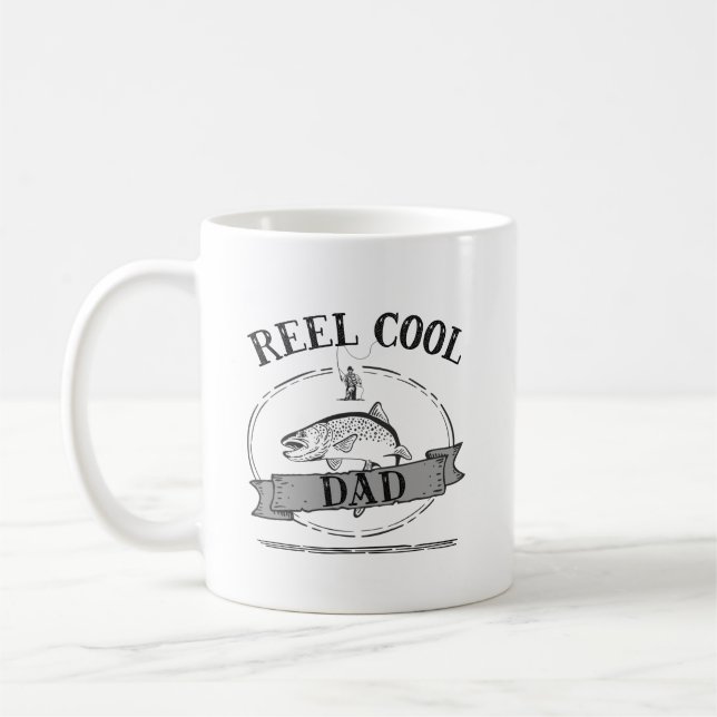 Reel Cool Dad Funny Fishing Pun Fathers Mens Coffee Mug (Left)