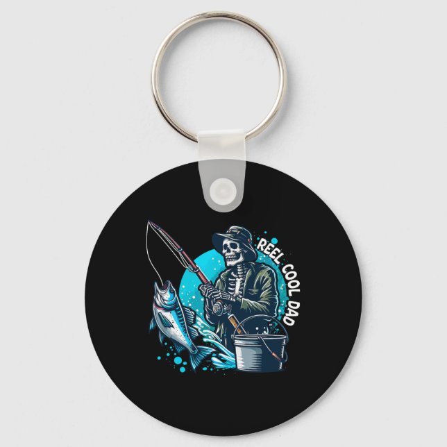 Reel Cool Dad Funny Skeleton Fishing Dad Father's  Key Ring (Front)