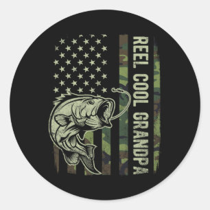 Reel Cool Grandpa Camouflage American Flag Fathers Classic Round Sticker