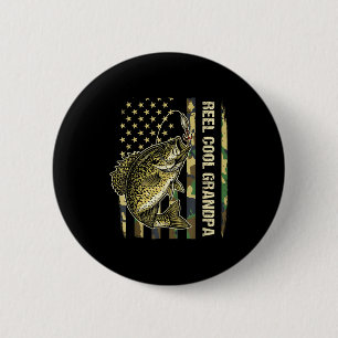Reel Cool Grandpa Crape Fishing Camo American Flag 6 Cm Round Badge