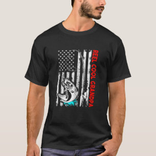 Reel Cool Grandpa Family American Flag Fishing T-Shirt