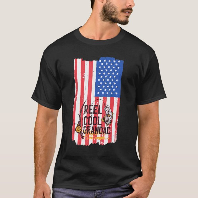 Reel Cool Grandpa Fathers Day Usa Flag Fish Fishin T-Shirt (Front)