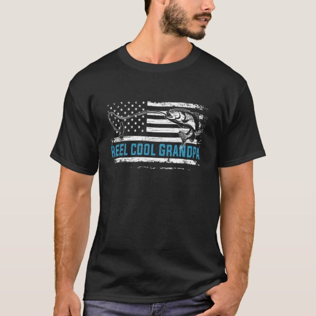Reel Cool Grandpa Funny American Flag Fishing Fath T-Shirt (Front)