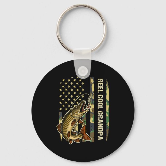 Reel Cool Grandpa Muskie Fishing Fisherman America Key Ring (Front)