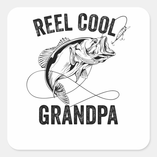 Reel Cool Grandpa Retro Fathers Day Fishing Gift Square Sticker (Front)