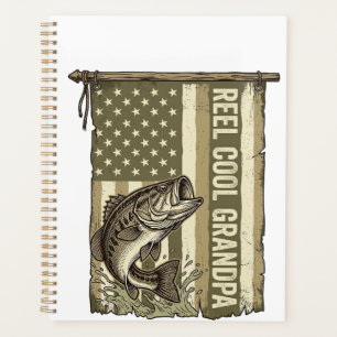 Reel Cool Grandpa Vintage Bass Fishing Shirt Desig Planner