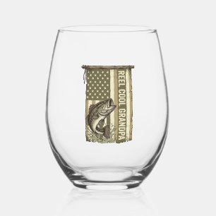 Reel Cool Grandpa Vintage Bass Fishing Shirt Desig Stemless Wine Glass