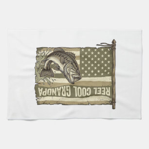 Reel Cool Grandpa Vintage Bass Fishing Shirt Desig Tea Towel