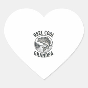 Reel Cool Grandpa Vintage Fishing Bass Shirt Desig Heart Sticker