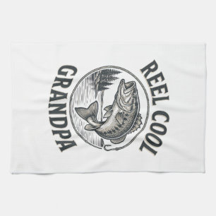 Reel Cool Grandpa Vintage Fishing Bass Shirt Desig Tea Towel