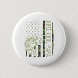 Reel Cool Papa Camouflage American Flag Fathers Da 6 Cm Round Badge