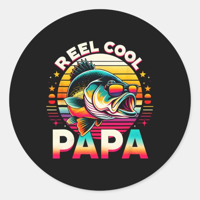 Reel Cool Papa Fisherman Fishing Dad Papa Father's Classic Round Sticker (Front)
