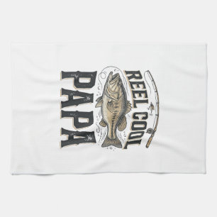 Reel Cool Papa Vintage Fishing Vector Design_1 Tea Towel