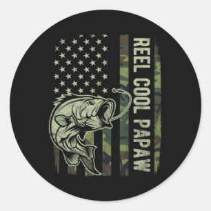 Reel Cool Papaw Camouflage American Flag Fathers D Classic Round Sticker