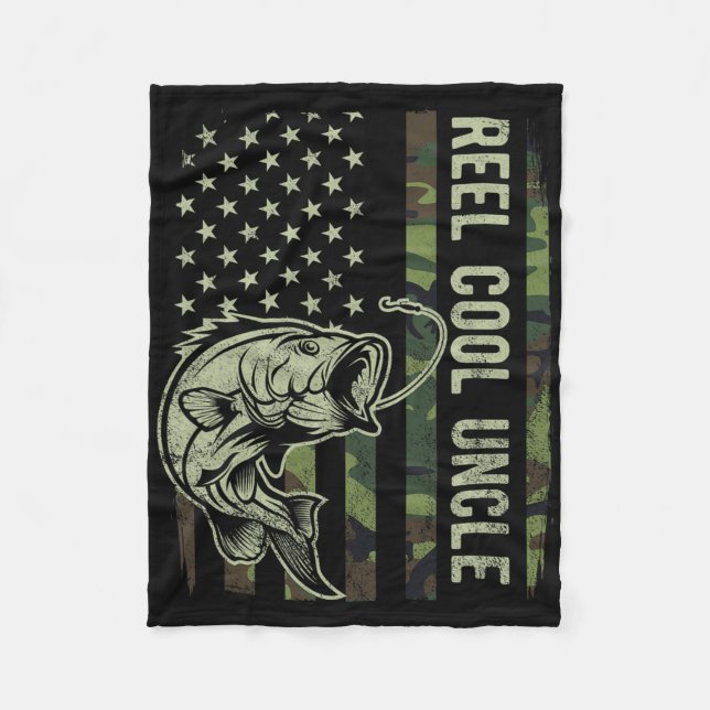 Reel Cool Uncle Camouflage American Flag Funny Unc Fleece Blanket (Front)