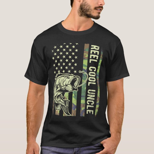 Reel Cool Uncle Camouflage American Flag Funny Unc T-Shirt (Front)