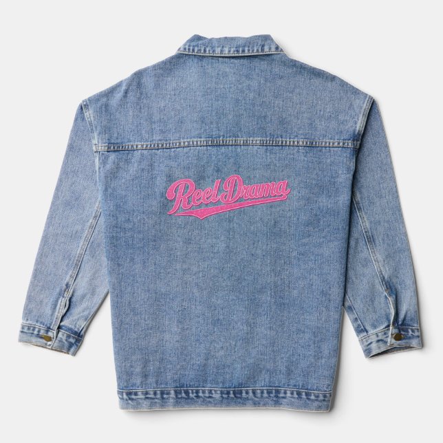 Reel Drama Doll Pink Chicks Who Fish Fishing Jean Denim Jacket (Back)
