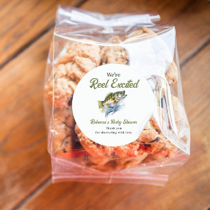 Reel Excited Big Fish Fisherman Baby Shower Classic Round Sticker