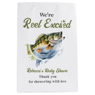 Reel Excited Big Fish Fisherman Baby Shower Medium Gift Bag