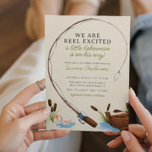 Reel Excited Fisherman Watercolor Baby Shower Invitation