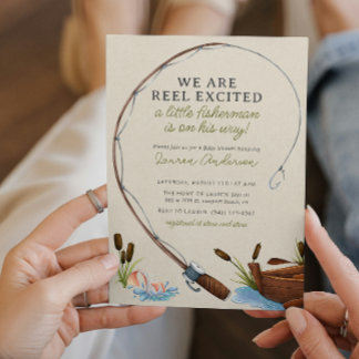 Reel Excited Fisherman Watercolor Baby Shower Invitation