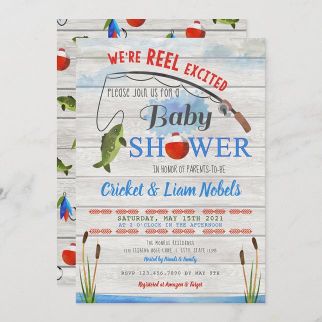 Reel Excited Fishing Baby Boy Shower Invitation (Front/Back)