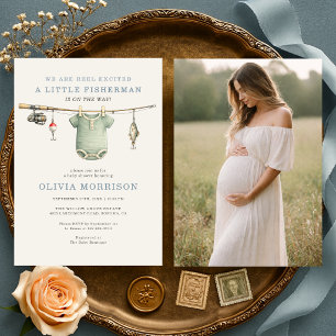 Reel Excited Fishing Clothesline Photo Baby Shower Invitation
