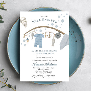 Reel Excited Little Fisherman Fishing Baby Shower Invitation