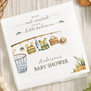 Reel Excited Little Fisherman Fishing Baby Shower Napkin