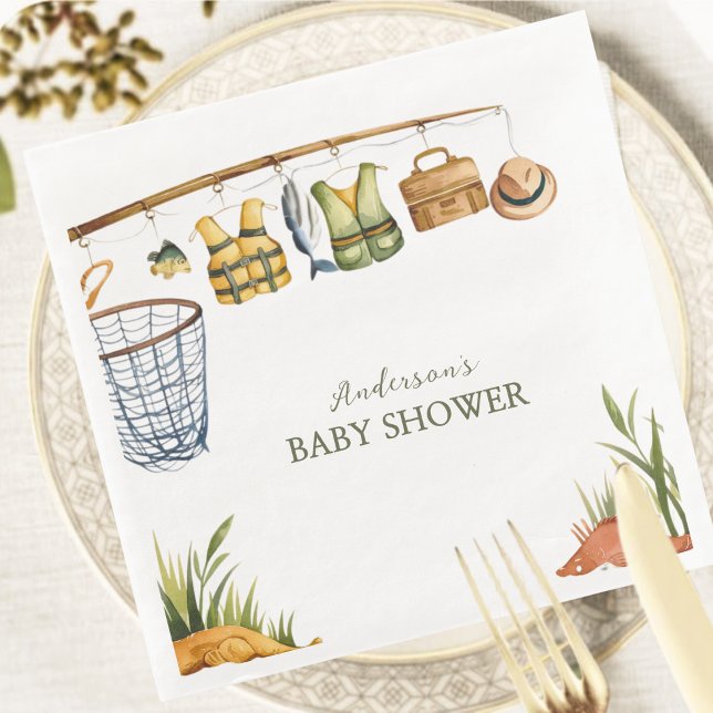 Reel Excited Little Fisherman Theme Baby Shower Napkin (Creator Uploaded)