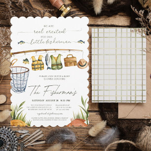  Reel Excited Watercolor Fishing Baby Shower  Invitation