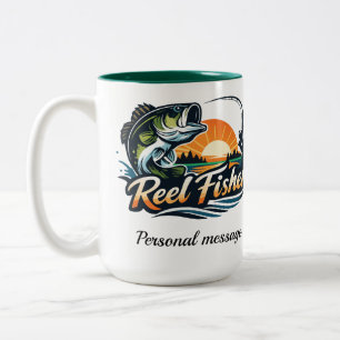 Reel Fisher personalised Bass fishing Two-Tone Coffee Mug