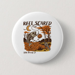Reel Funny Scared Halloween Skeleton Fishing Spook 6 Cm Round Badge
