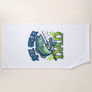 Reel Great Dad Bass Fishing Vintage Vector Design_ Beach Towel