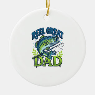 Reel Great Dad Bass Fishing Vintage Vector Design_ Ceramic Tree Decoration