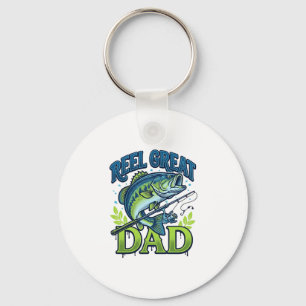 Reel Great Dad Bass Fishing Vintage Vector Design_ Key Ring