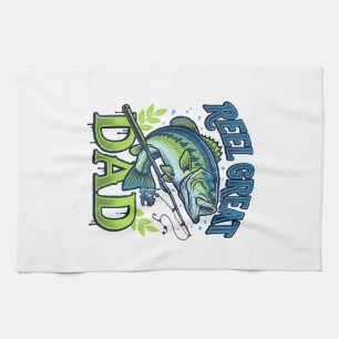 Reel Great Dad Bass Fishing Vintage Vector Design_ Tea Towel