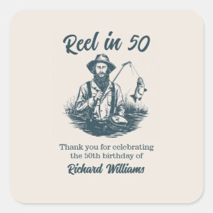 Reel in 50 Vintage Fisherman at Lake 50th Birthday Square Sticker