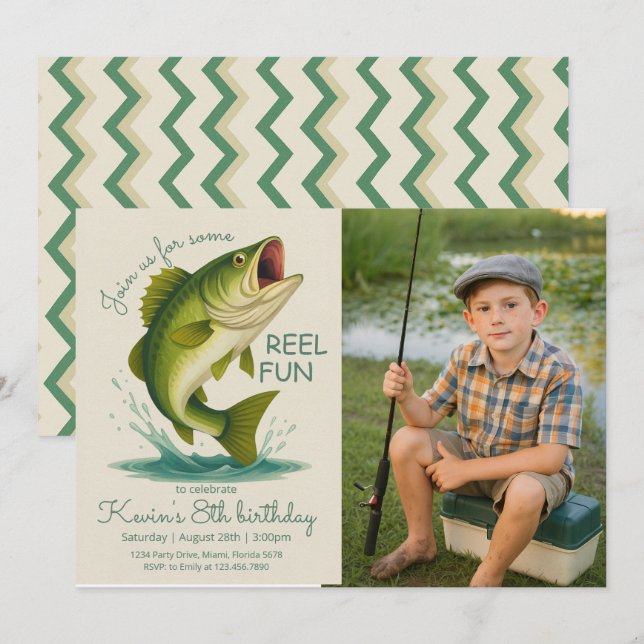 Reel in the Fun Fishing Birthday Photo Invitation (Front/Back)