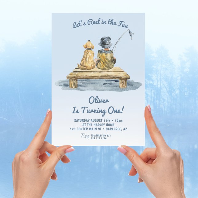 Reel in the Fun Fishing Blue 1st Birthday Invitation (Creator Uploaded)