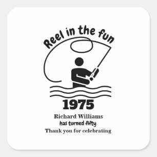 Reel in the Fun Modern Fisherman 50th Birthday Square Sticker