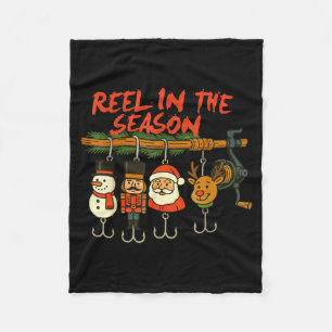 Reel In The Season Fishmas Santa Fishing Fisherman Fleece Blanket
