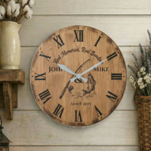 Reel Memories Real Bonding   Custom Fishing  Large Clock