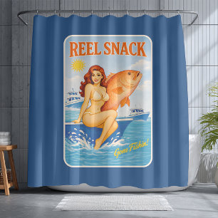 Reel Snack Funny Retro Pin-Up Red Snapper Fishing Shower Curtain