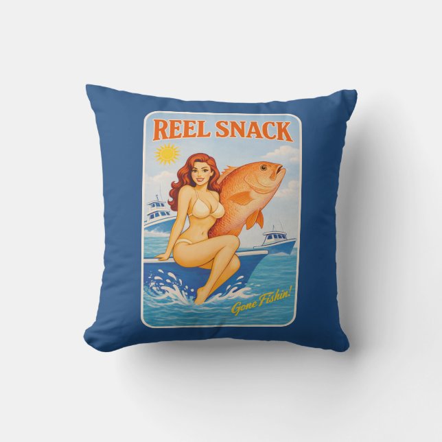 Reel Snack Retro Pin-Up Red Snapper Fishing Boater Cushion (Front)