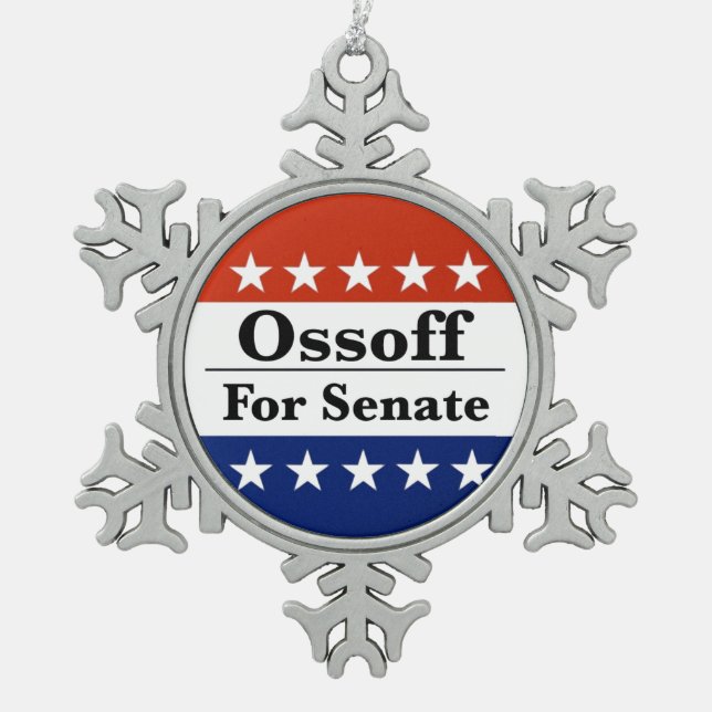 Reelect Georgia Senator Jon Ossoff in 2026 Snowflake Pewter Christmas Ornament (Front)