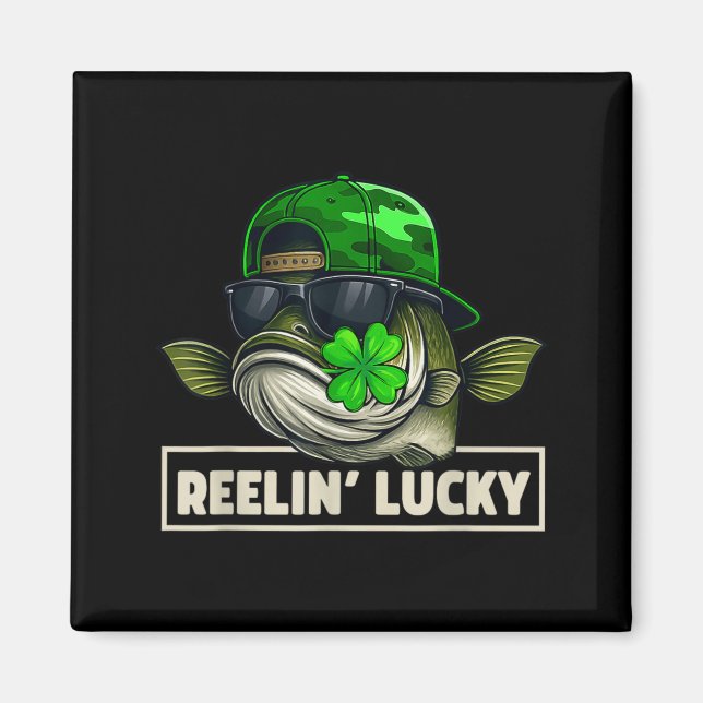 Reelin Lucky Funny Fishing St Patricks Day Magnet (Front)