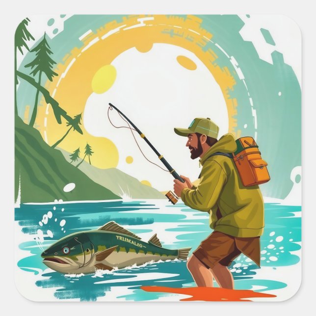 Reeling in Adventure: A Day of Fishing Bliss Square Sticker (Front)